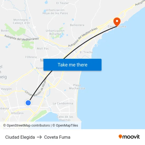 Ciudad Elegida to Coveta Fuma map