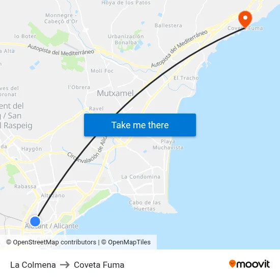 La Colmena to Coveta Fuma map