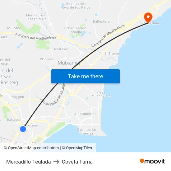 Mercadillo-Teulada to Coveta Fuma map