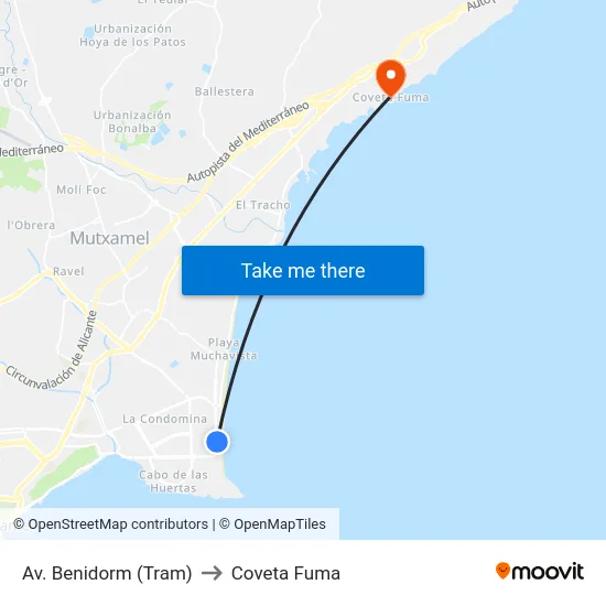 Av. Benidorm (Tram) to Coveta Fuma map