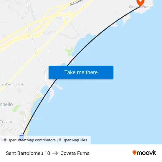 Sant Bartolomeu 10 to Coveta Fuma map