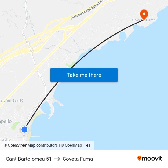 Sant Bartolomeu 51 to Coveta Fuma map