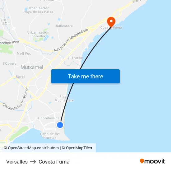 Versalles to Coveta Fuma map