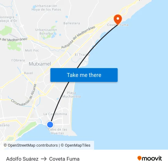 Adolfo Suárez to Coveta Fuma map