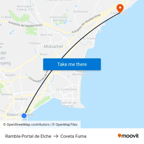 Rambla-Portal de Elche to Coveta Fuma map