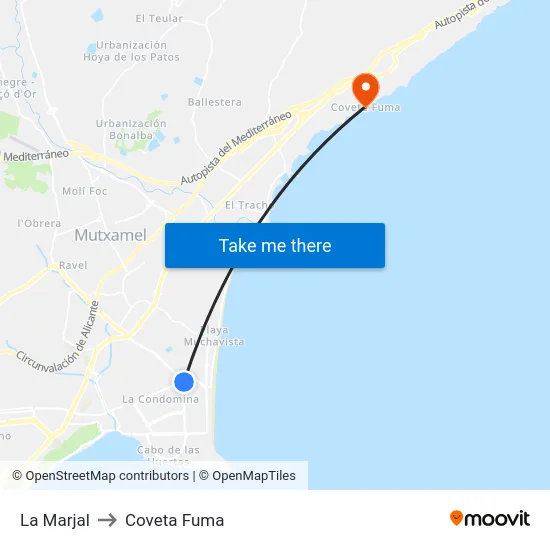 La Marjal to Coveta Fuma map