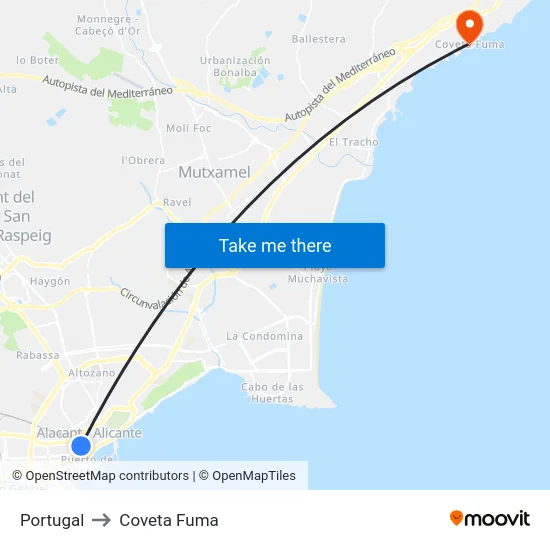 Portugal to Coveta Fuma map