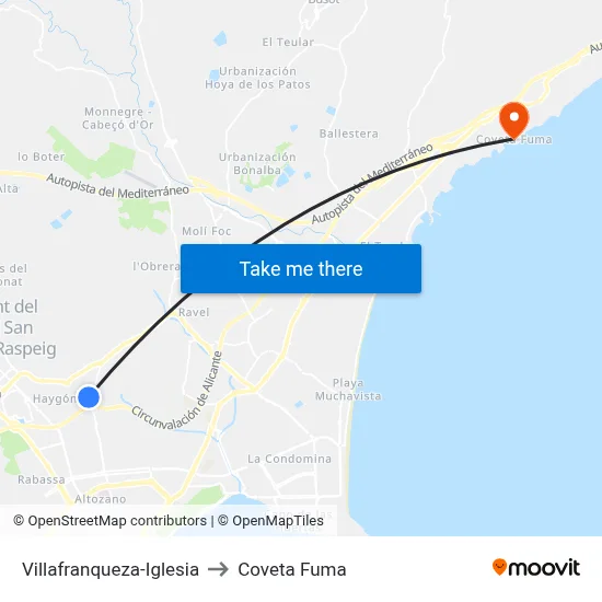 Villafranqueza-Iglesia to Coveta Fuma map