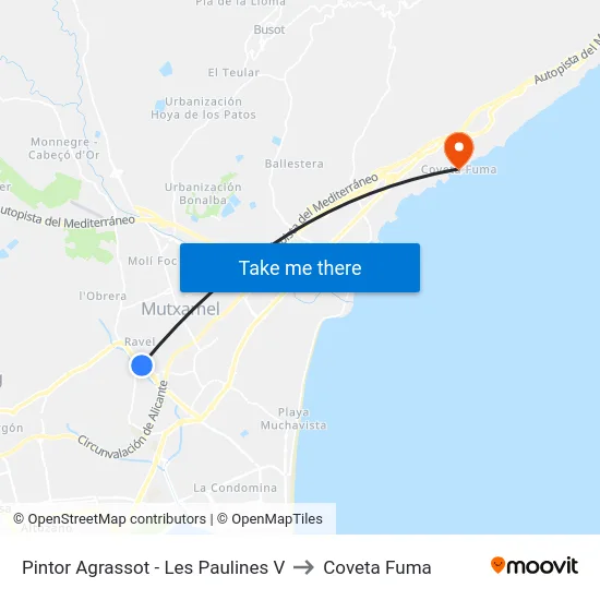 Pintor Agrassot - Les Paulines V to Coveta Fuma map