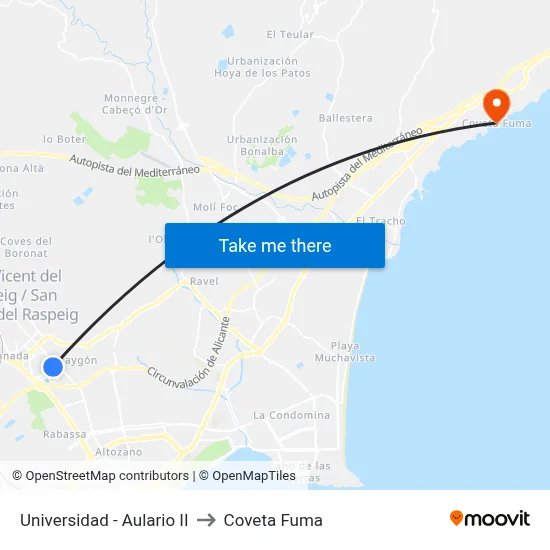 Universidad - Aulario II to Coveta Fuma map