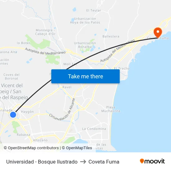 Universidad - Bosque Ilustrado to Coveta Fuma map
