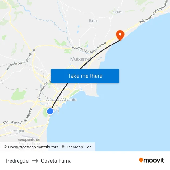 Pedreguer to Coveta Fuma map
