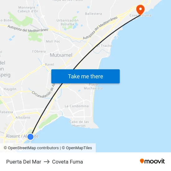Puerta Del Mar to Coveta Fuma map