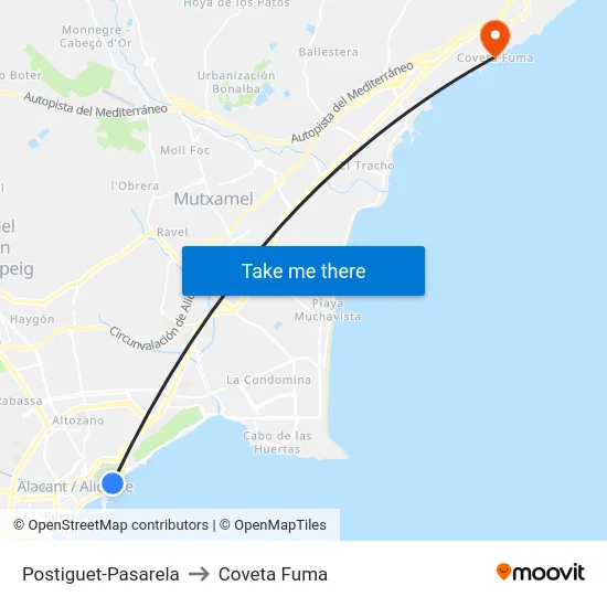 Postiguet-Pasarela to Coveta Fuma map