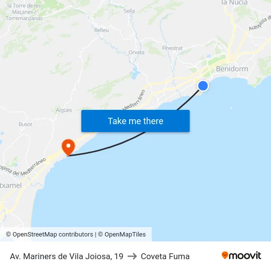 Av. Mariners de Vila Joiosa, 19 to Coveta Fuma map