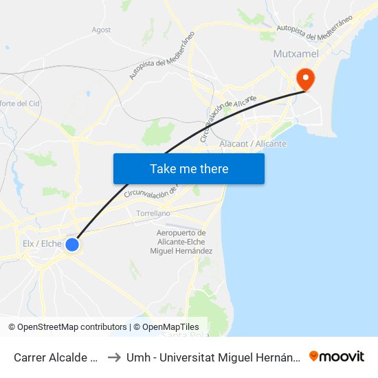 Carrer Alcalde Juan Hernández, 66 to Umh - Universitat Miguel Hernández - Campus de Sant Joan D'Alacant map