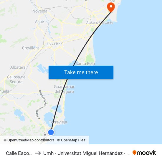 Calle Escorpiones, 2b to Umh - Universitat Miguel Hernández - Campus de Sant Joan D'Alacant map