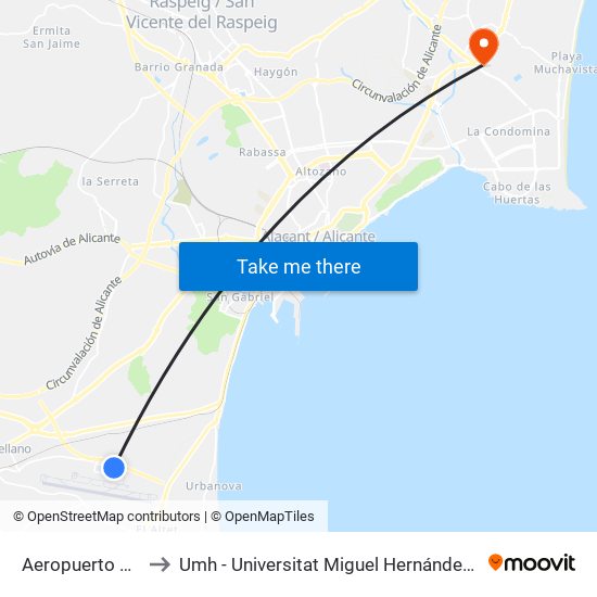 Aeropuerto de Alicante (2º) to Umh - Universitat Miguel Hernández - Campus de Sant Joan D'Alacant map