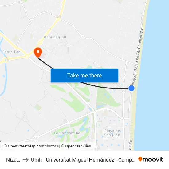 Niza 37 II to Umh - Universitat Miguel Hernández - Campus de Sant Joan D'Alacant map