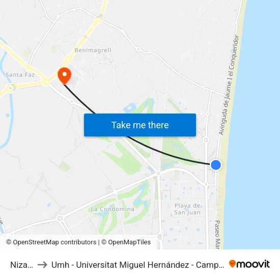 Niza 30 II to Umh - Universitat Miguel Hernández - Campus de Sant Joan D'Alacant map