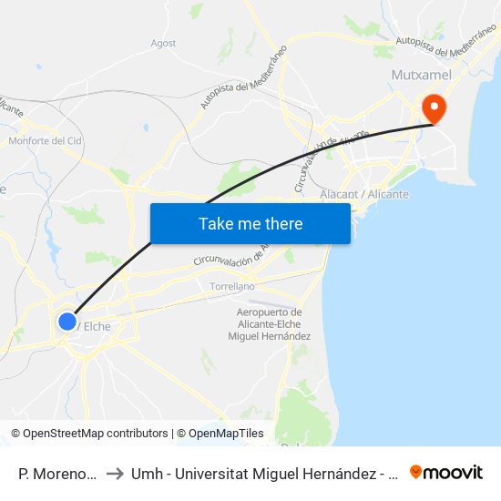 P. Moreno Sastre, 62 to Umh - Universitat Miguel Hernández - Campus de Sant Joan D'Alacant map
