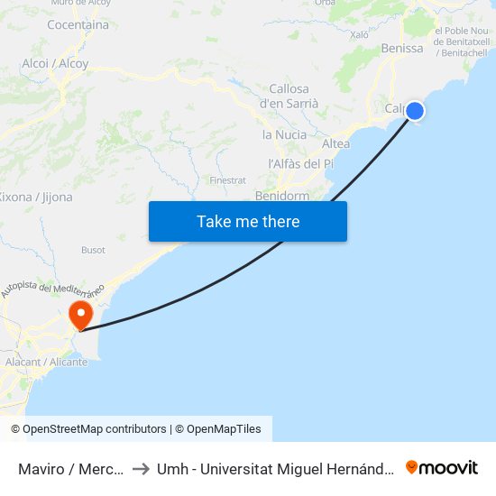 Maviro / Mercadona / Consum to Umh - Universitat Miguel Hernández - Campus de Sant Joan D'Alacant map