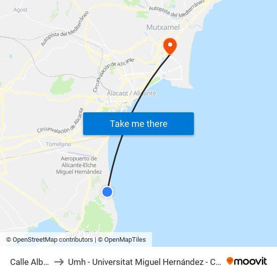 Calle Albacete, 25 to Umh - Universitat Miguel Hernández - Campus de Sant Joan D'Alacant map