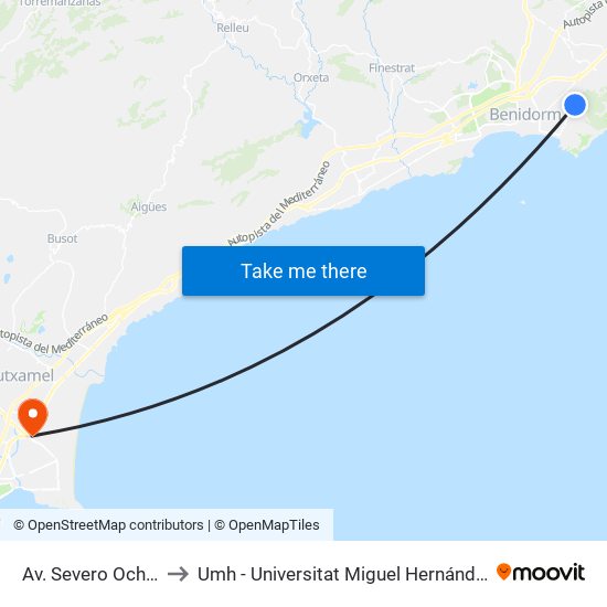 Av. Severo Ochoa, 19 (C.El Racó) to Umh - Universitat Miguel Hernández - Campus de Sant Joan D'Alacant map