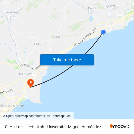 C. Huit de Maig Fr. 16 to Umh - Universitat Miguel Hernández - Campus de Sant Joan D'Alacant map