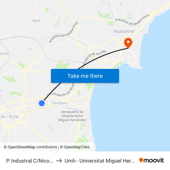 P. Industral C/Nicolas Copernico, 8 (Tempe 3) to Umh - Universitat Miguel Hernández - Campus de Sant Joan D'Alacant map