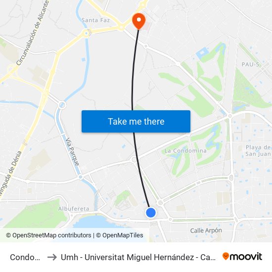 Condomina 30 to Umh - Universitat Miguel Hernández - Campus de Sant Joan D'Alacant map