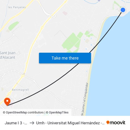 Jaume I 3 - Cabo Verde to Umh - Universitat Miguel Hernández - Campus de Sant Joan D'Alacant map