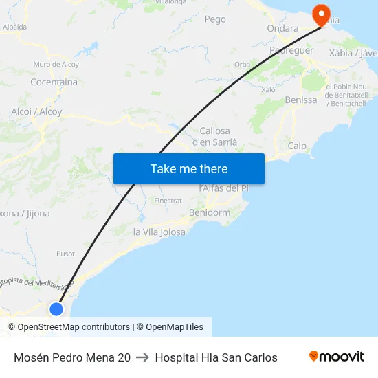 Mosén Pedro Mena 20 to Hospital Hla San Carlos map