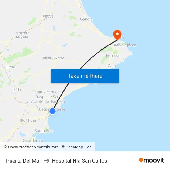 Puerta Del Mar to Hospital Hla San Carlos map