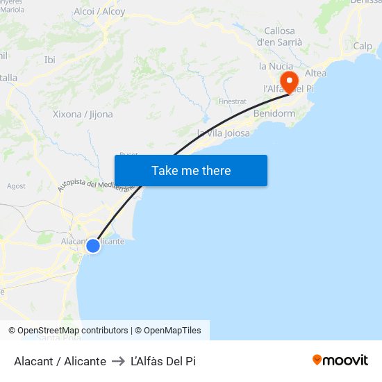 Alacant / Alicante to L’Alfàs Del Pi map