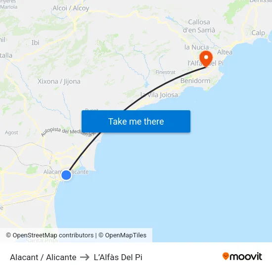 Alacant / Alicante to L’Alfàs Del Pi map
