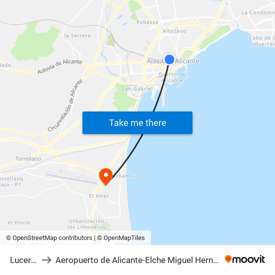 Luceros to Aeropuerto de Alicante-Elche Miguel Hernández map