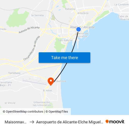 Maisonnave 47 I to Aeropuerto de Alicante-Elche Miguel Hernández map