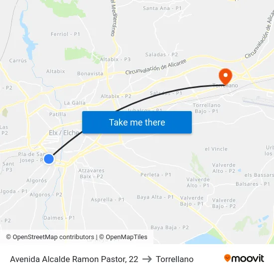 Avenida Alcalde Ramon Pastor, 22 to Torrellano map