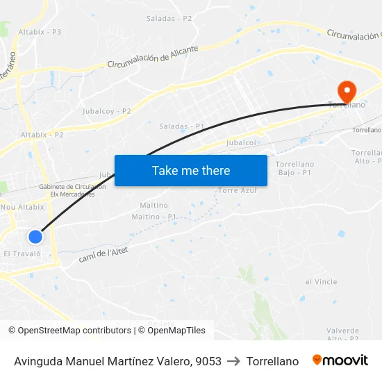 Avinguda Manuel Martínez Valero, 9053 to Torrellano map