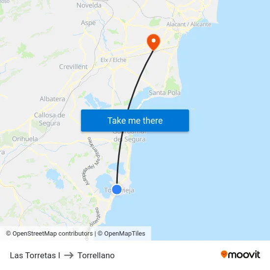 Las Torretas I to Torrellano map