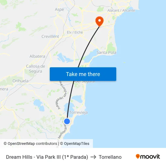 Dream Hills - Vía Park III (1ª Parada) to Torrellano map