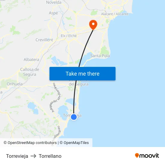 Torrevieja to Torrellano map