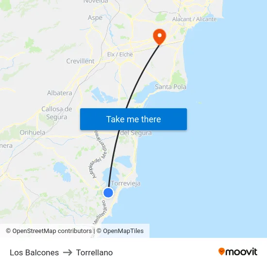 Los Balcones to Torrellano map