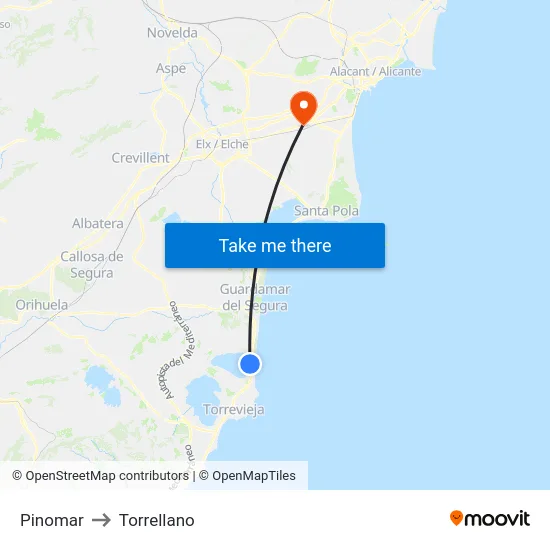 Pinomar to Torrellano map