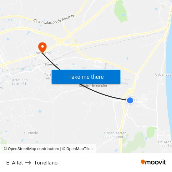 El Altet to Torrellano map
