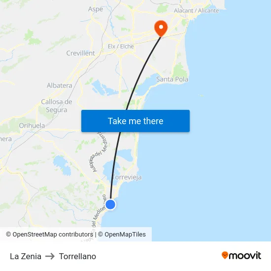 La Zenia to Torrellano map