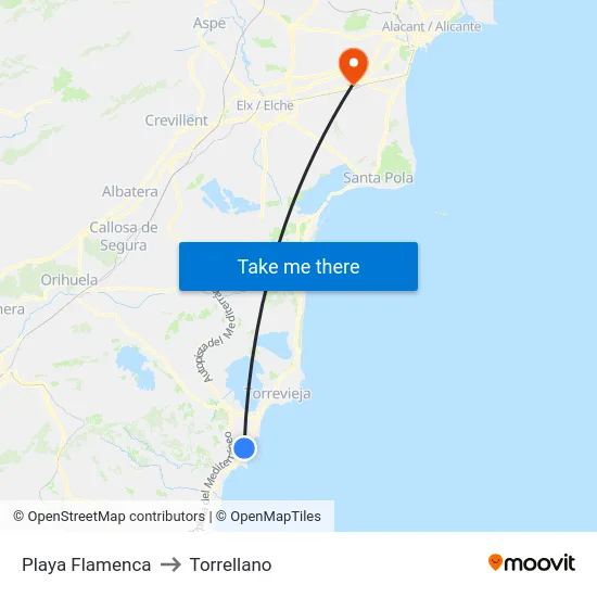 Playa Flamenca to Torrellano map