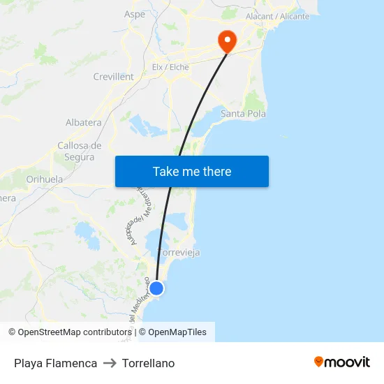 Playa Flamenca to Torrellano map