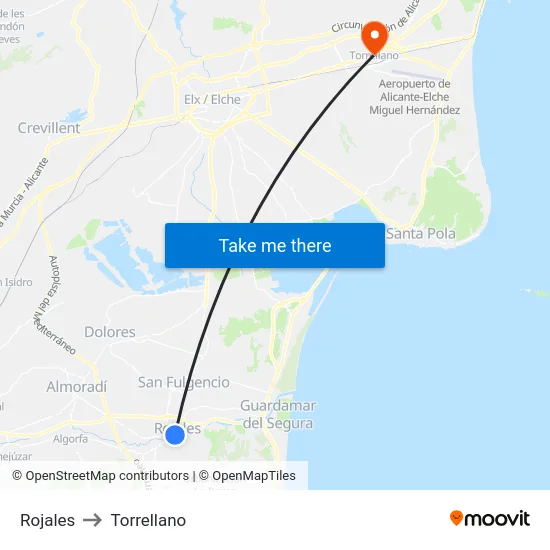 Rojales to Torrellano map